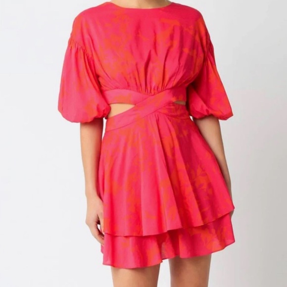 NWT Olivaceous Home to Me Dress Floral Print Dress Pink & Orange Cut Out  Small - Picture 1 of 13